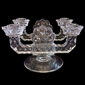 2 Fostoria Glass American Double Candelabras Candlesticks Candle Holder Art Deco